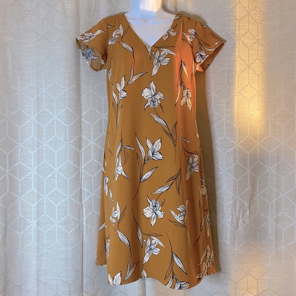 A New Day Floral Short Sleeve Shift Dress in Mustard Yellow - Picture 2 of 13